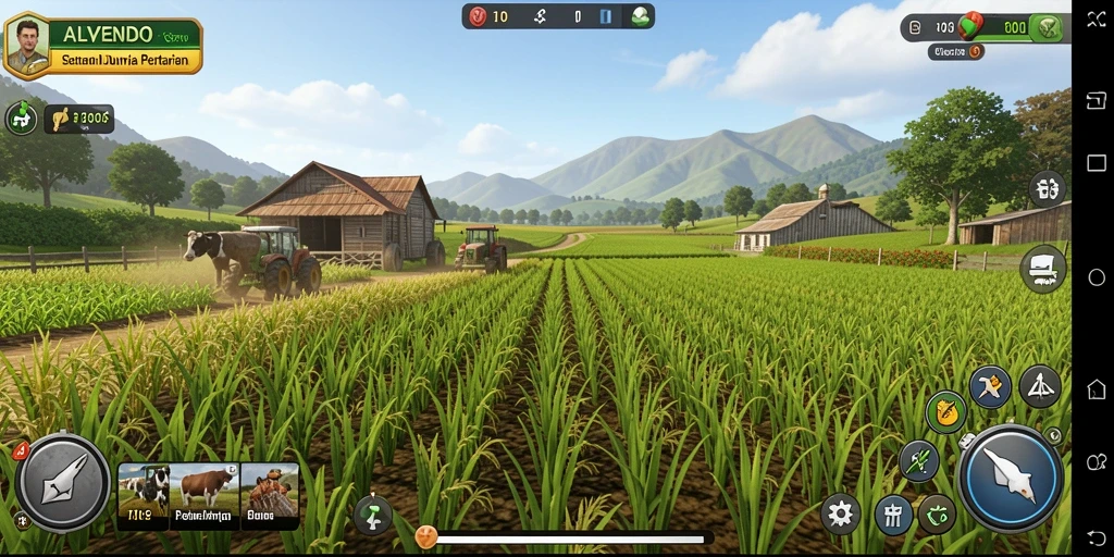Tangkapan layar gameplay yang menampilkan kebun yang subur di ALVENDO.