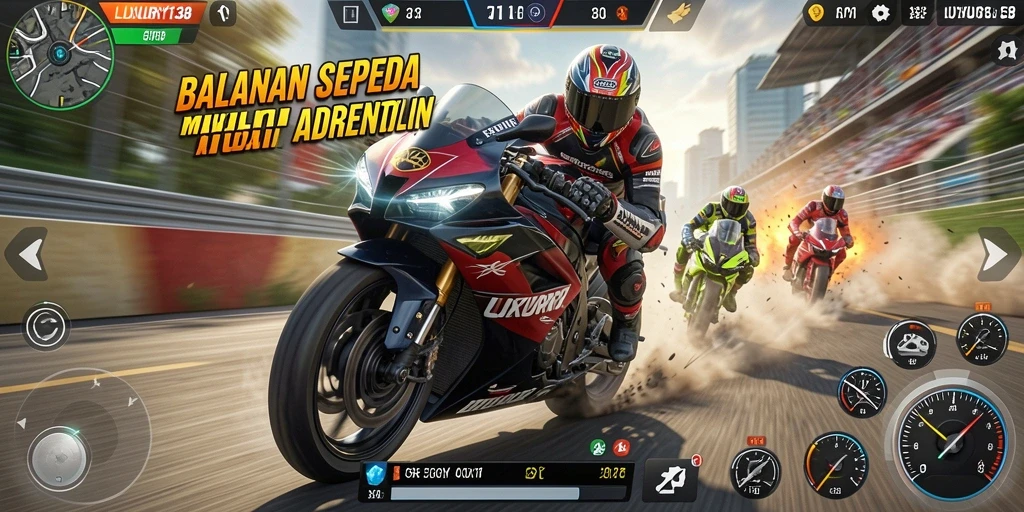 Screenshot menunjukkan intensitas balapan sepeda motor di LUXURY138.