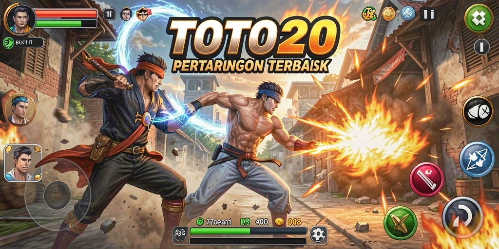 Screenshot utama TOTO20 menampilkan duel epik antara dua karakter.
