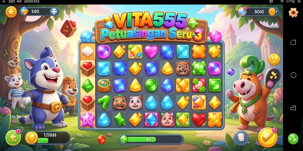 Tampilan gameplay Match-3 yang penuh warna dan mengasyikkan.